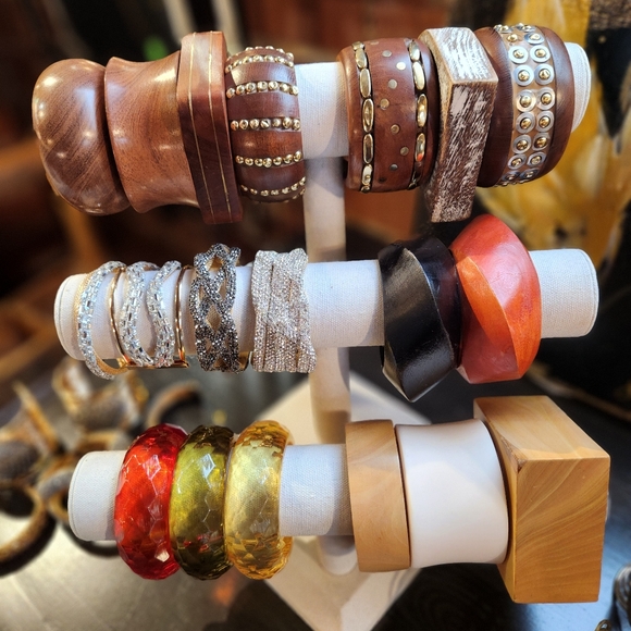 Rust Orange Wooden Statement Bracelet - Picture 10 of 11